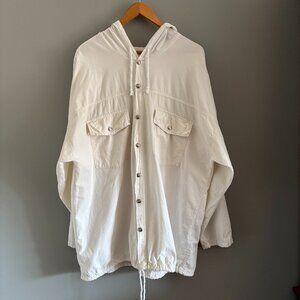 Vintage Papery White Cotton Hooded Shacket